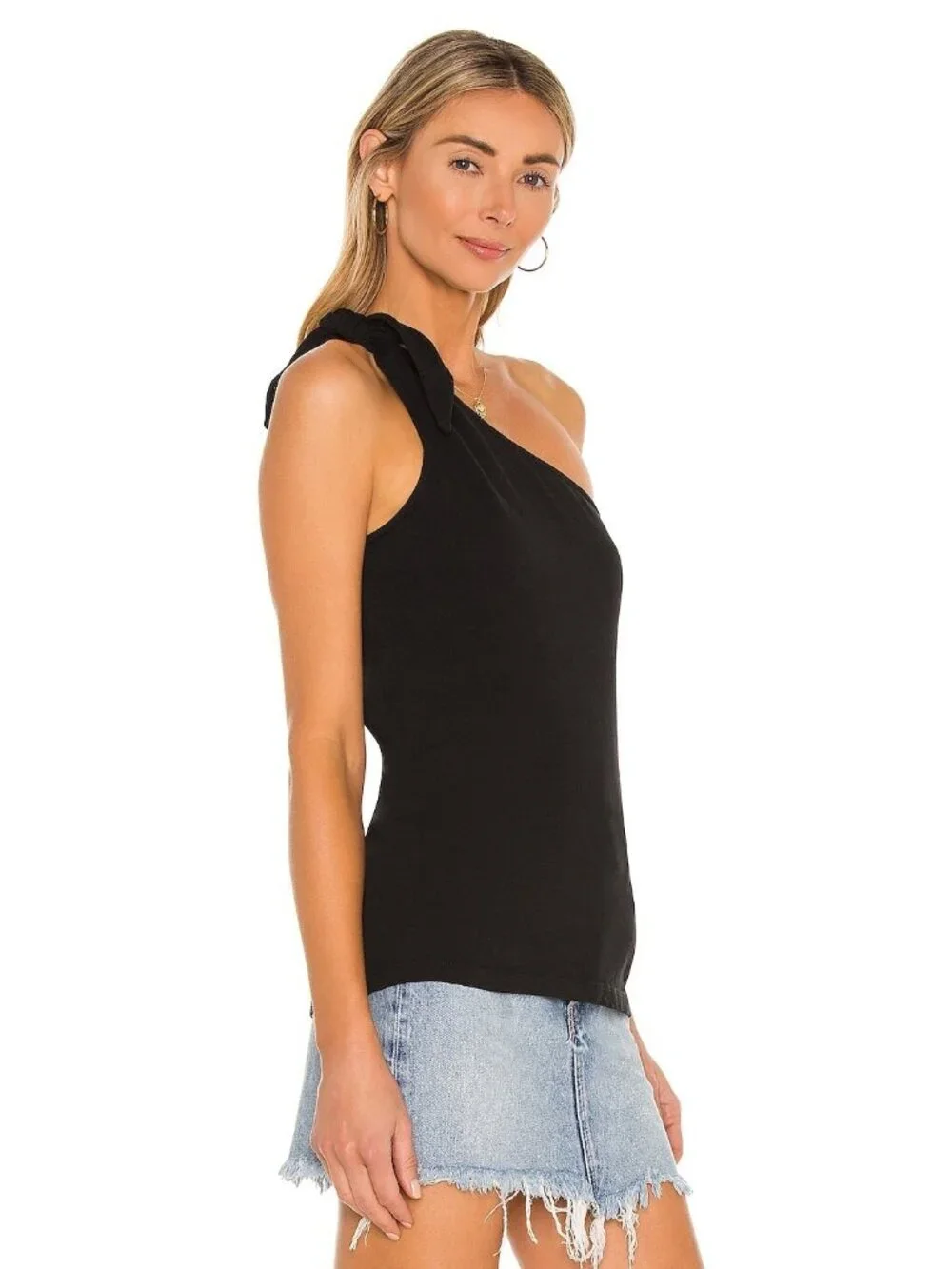 The Range Knot One Shoulder Tank in Jet Black_2